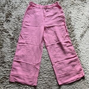 H&M Pink Linen Blend Wide Leg Cropped Pants
